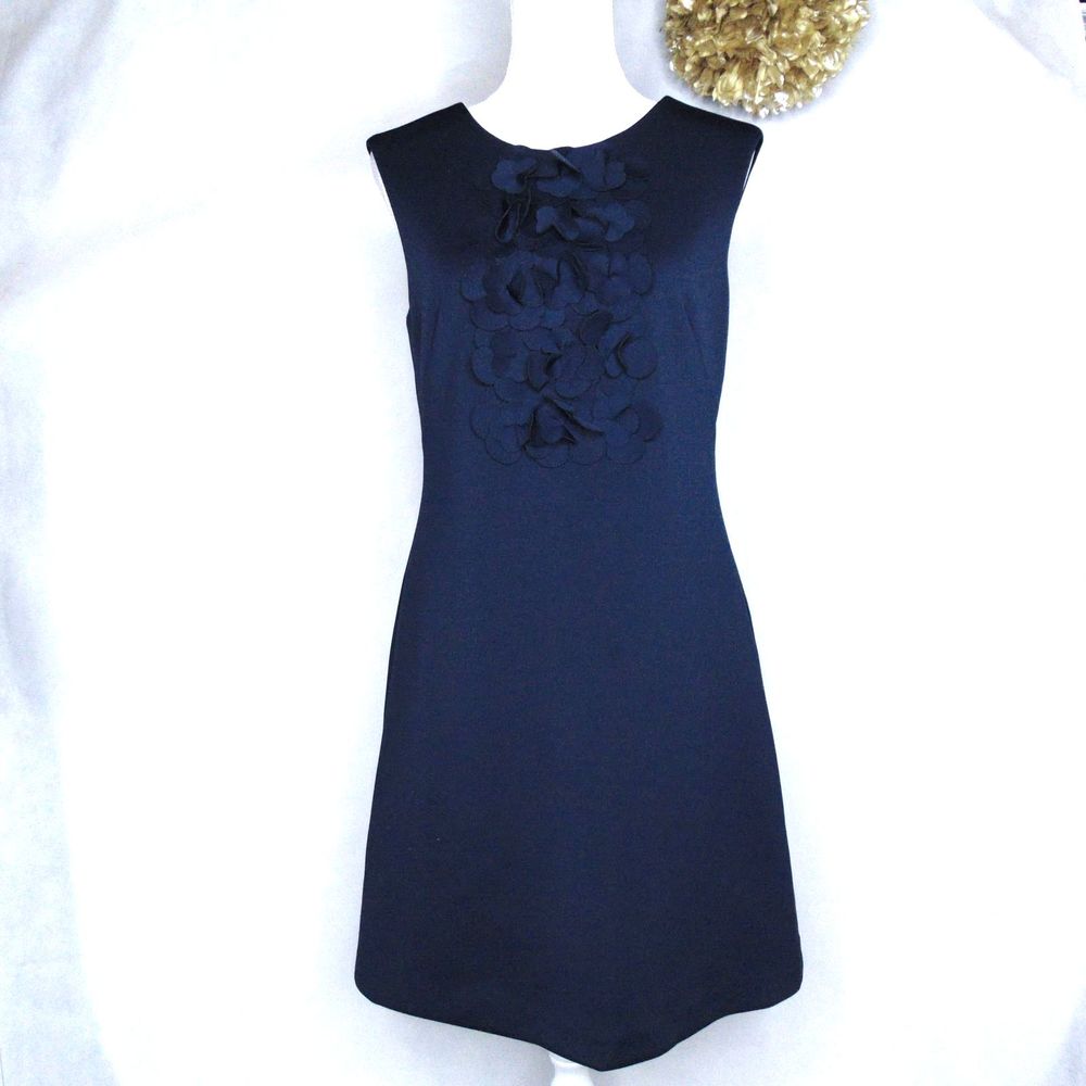 Eliza J Navy sheath with floral applique sz 8